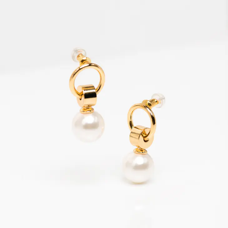 golden stud earrings with pearl 1 pair