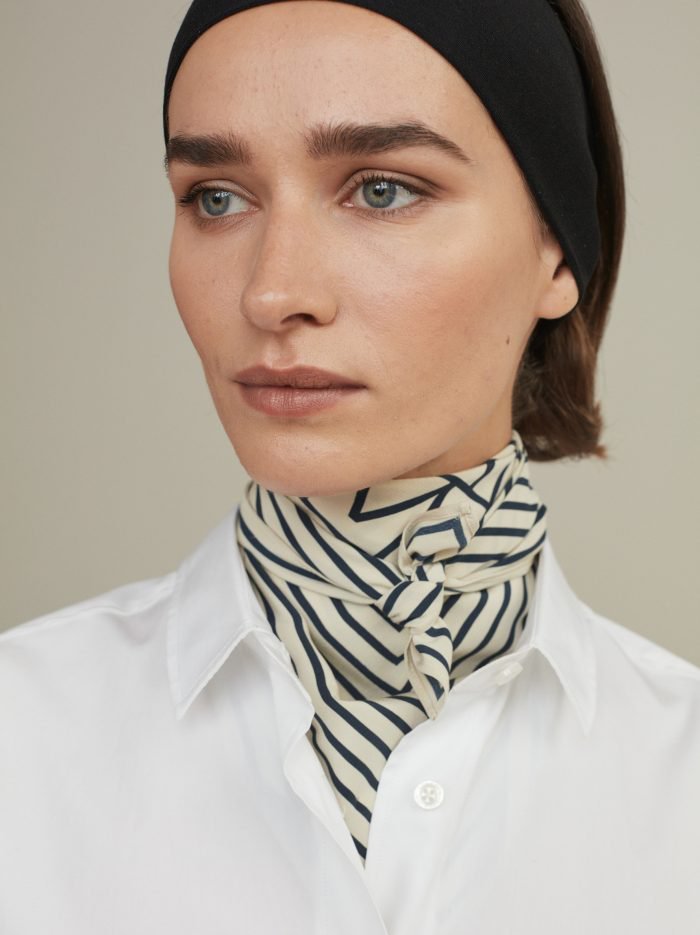 toteme 19ps 奶咖色/奶油色san remo极简几何小号条纹丝巾