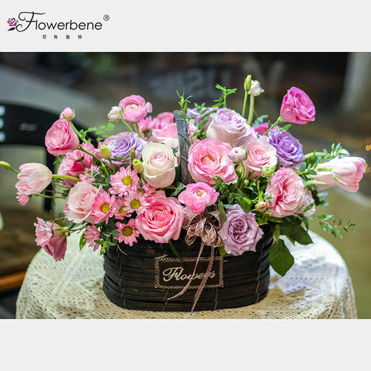 Flowerbene【花有独钟】私人订制粉紫色系列手提花篮 商品图0
