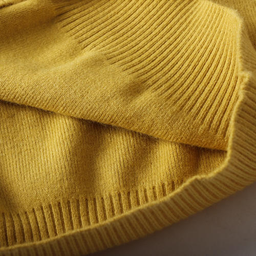 姜黄色深秋长袖针织衫女打底衫假两件上衣宽松娃娃领毛衣B47 商品图2