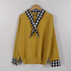 姜黄色深秋长袖针织衫女打底衫假两件上衣宽松娃娃领毛衣B47 商品缩略图0