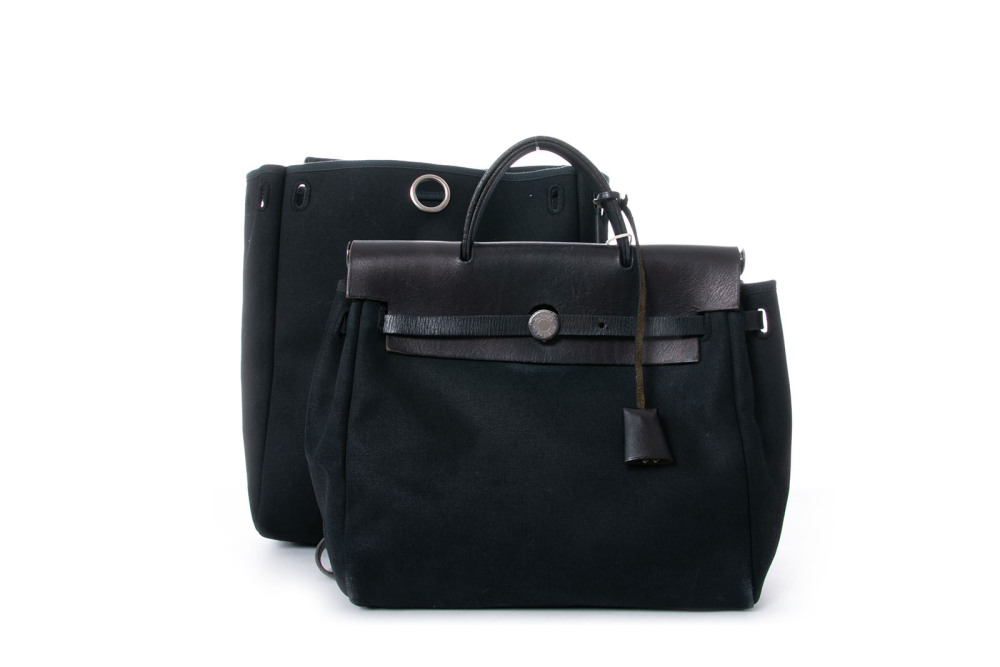 b级 hermes 爱马仕 herbag黑色帆布中古双肩包 552654