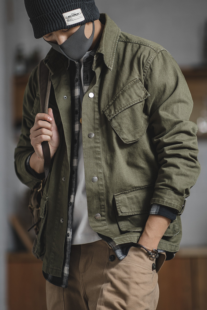 马登工装 美式复古军事风m42伞兵夹克阿美咔叽大口袋军绿色夹克男