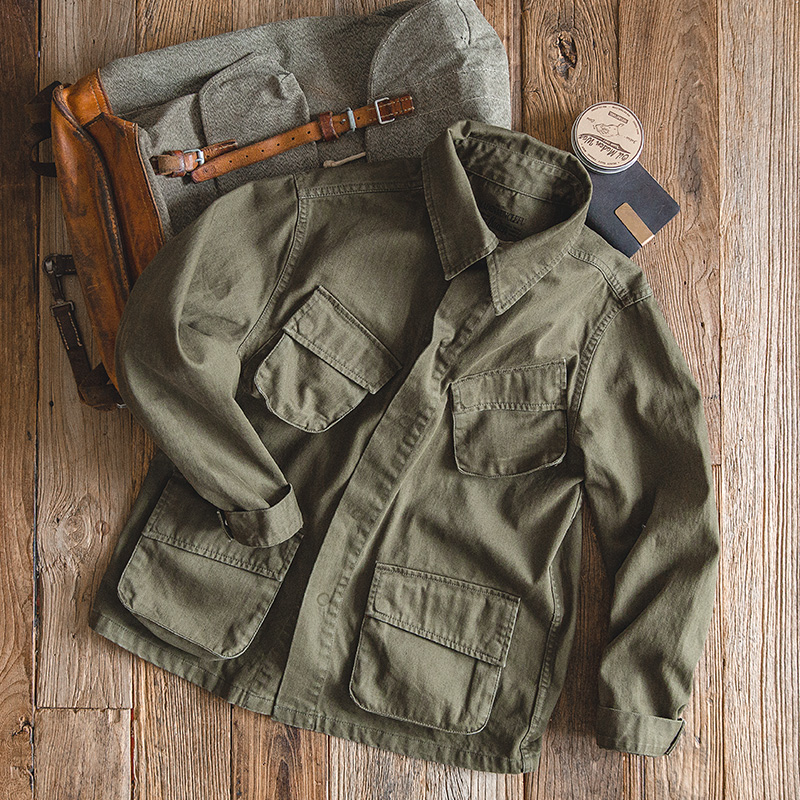 马登工装 美式复古军事风m42伞兵夹克阿美咔叽大口袋军绿色夹克男