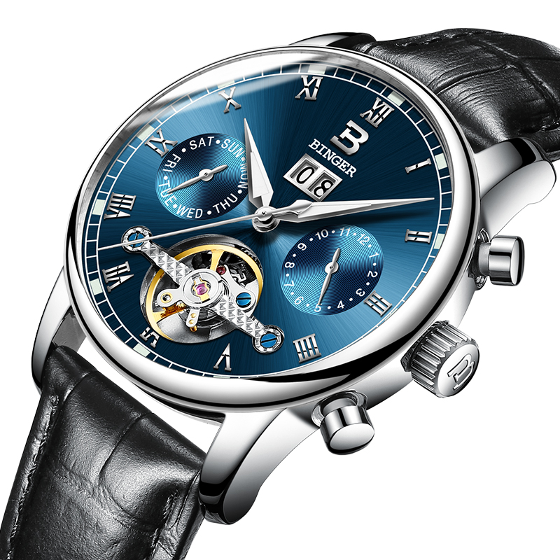 超薄手表男机械表男表全自动镂空夜光防水双日历男士手表