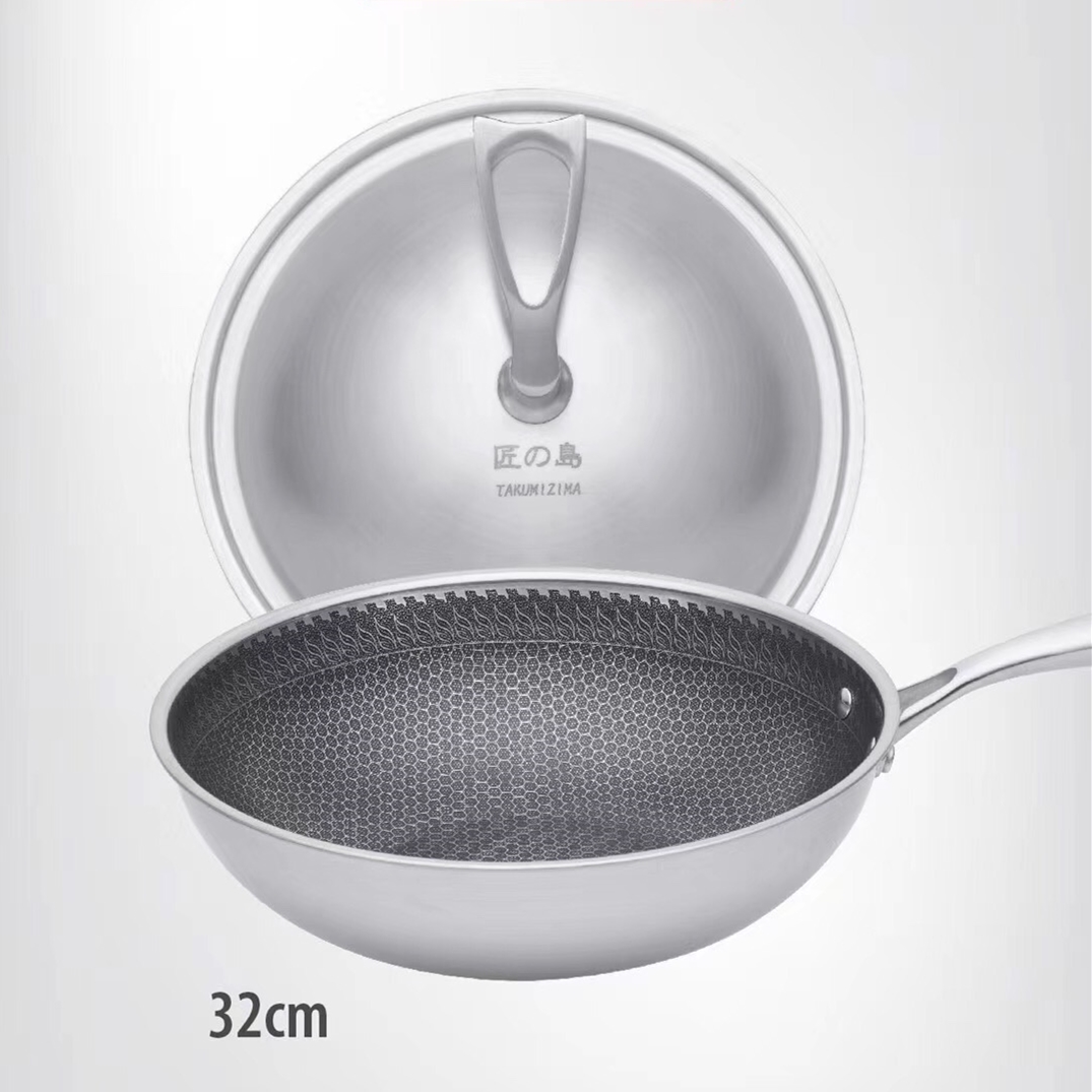 日本匠之岛不粘锅32cm 六层复合钢 一体压铸