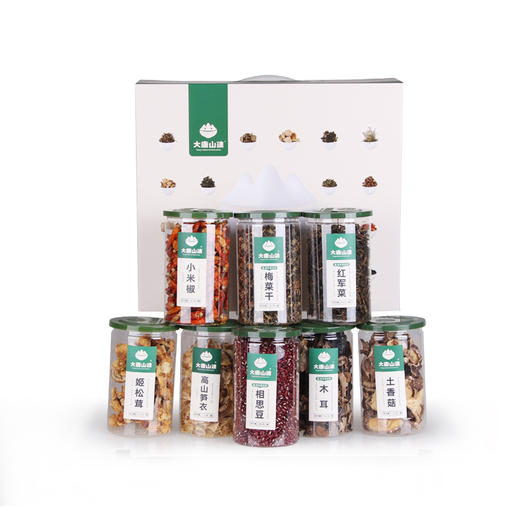 大唐山臻4号礼盒煲汤圣品礼盒装|内含小米椒+ 梅菜干+相思豆+ 长豆角+茄子干+红军菜+高山笋衣+木耳八件套
 商品图0