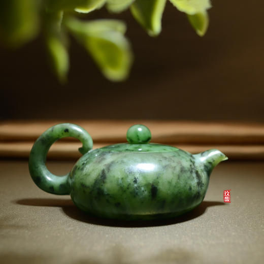 和田玉（碧玉）玉壶--倒把扁腹壶（宋鸣放6664）93.2g 商品图0