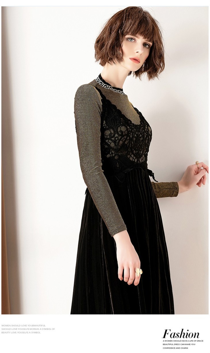 姜涞【预售 3-5天发】弹力钩花丝绒拼接吊带裙套装 礼服011206