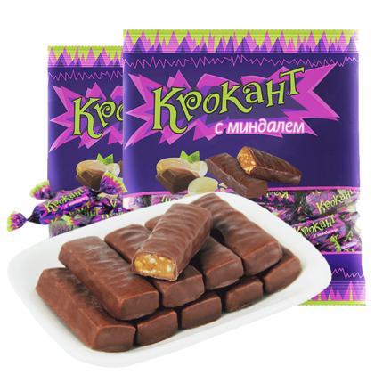 俄罗斯KDV紫皮糖碎杏仁夹心巧克力100g 商品图0