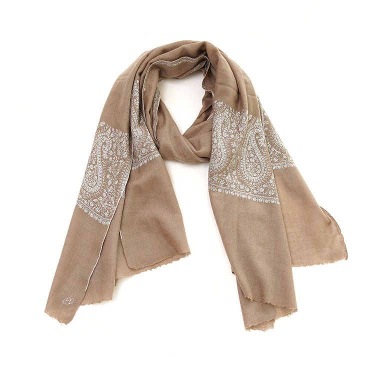 70cm宽 自然色 半绣 克什米尔pashmina羊绒围巾