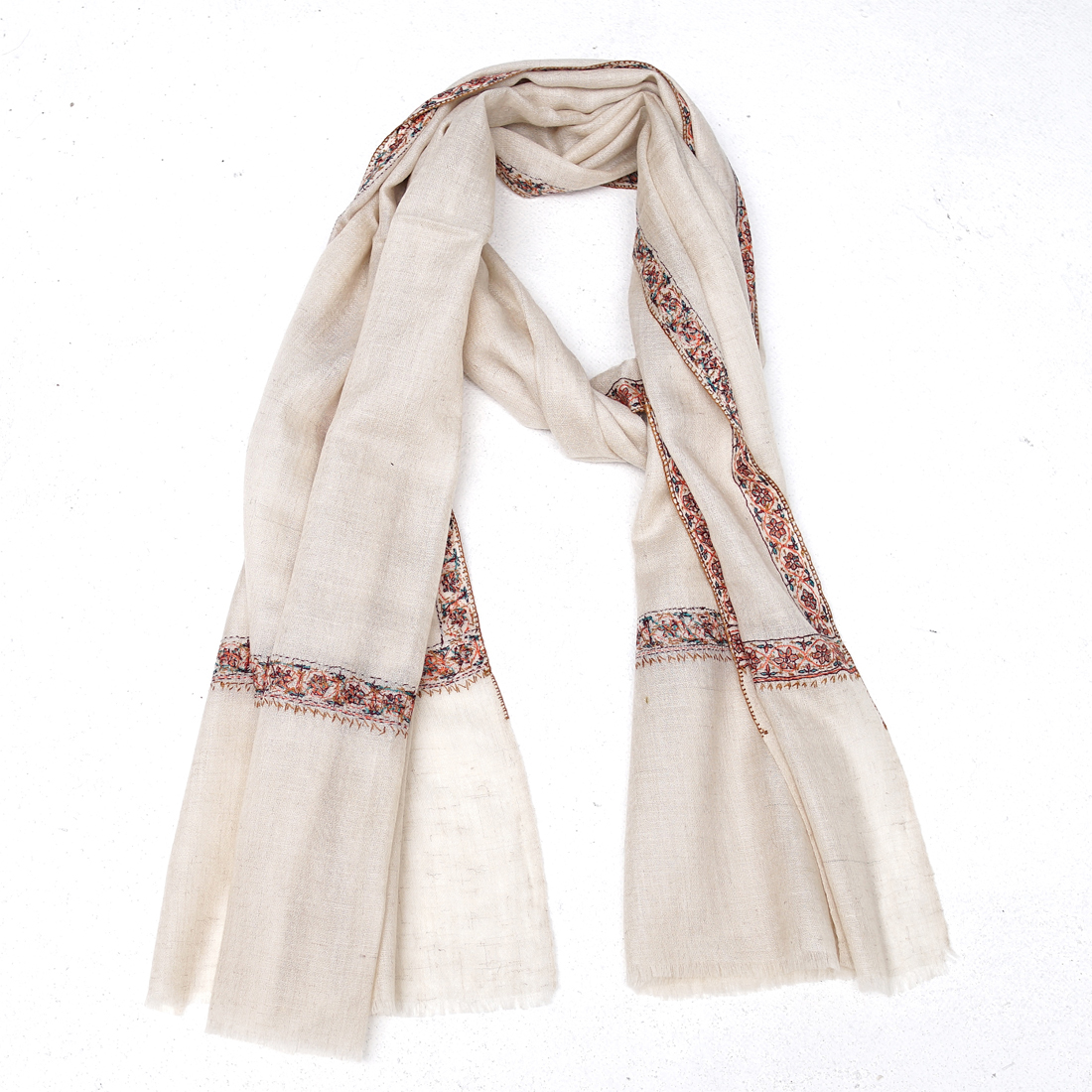 70cm宽 米白色 边绣(红色及近似颜色边)-1 克什米尔pashmina羊绒围巾