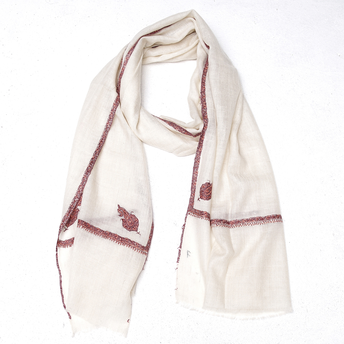 70cm宽 米白色 边绣(红色及近似颜色边)-1 克什米尔pashmina羊绒围巾