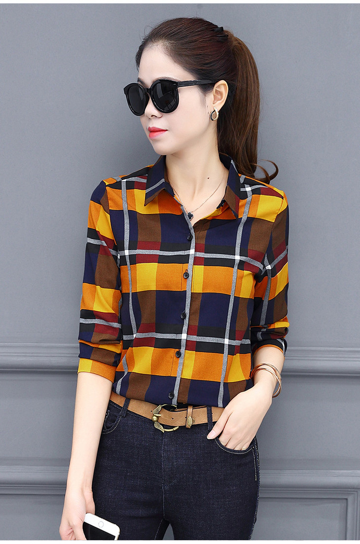 2019春装新款宽松长袖上衣格子衬衫alw8128