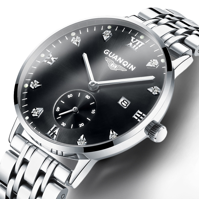 冠琴手表防水钢带石英表男时尚潮男表新款夜光男士手表gq13008