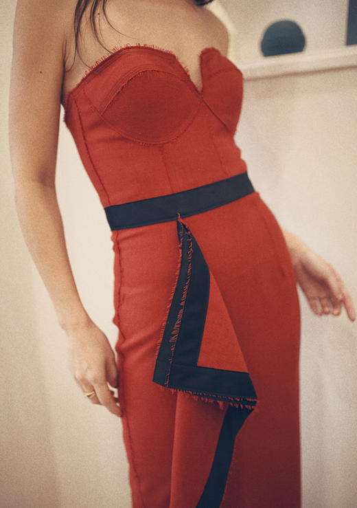 AtelierMissLu / Penelope 探戈橘黑边抹胸礼服 商品图6