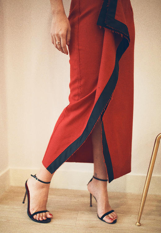 AtelierMissLu / Penelope 探戈橘黑边抹胸礼服 商品图3