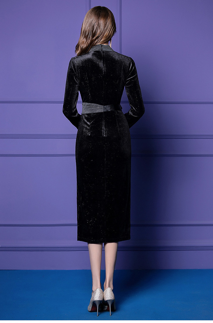 姜涞【预售3-5天发】复古金丝绒银丝蝴蝶结腰带礼服021609