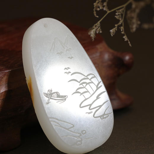 和田玉（羊脂玉）俄料挂件--忆江南玉牌 42.6g 商品图1