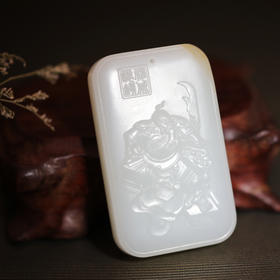 和田玉（羊脂玉）俄料挂件-- 关公玉牌 88g
