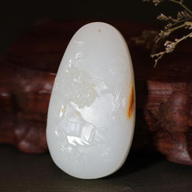 和田玉（羊脂玉）俄料挂件--忆江南玉牌 42.6g