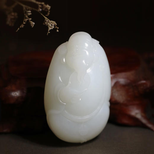 和田玉（羊脂玉）俄料把件--财神 98.9g 商品图0