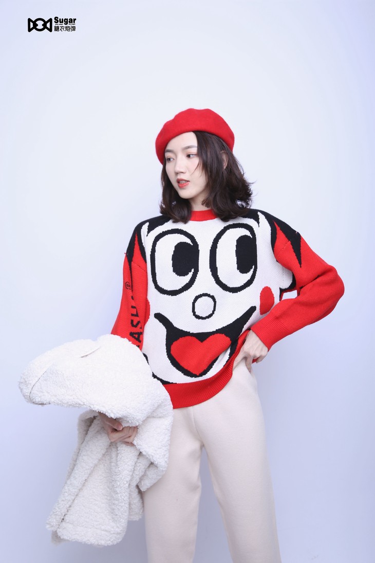 糖衣炮弹 旺仔牛奶毛衣 修身针织长款 羊羔毛外套