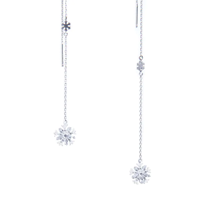 snow flakes earring with dropping chains one pair