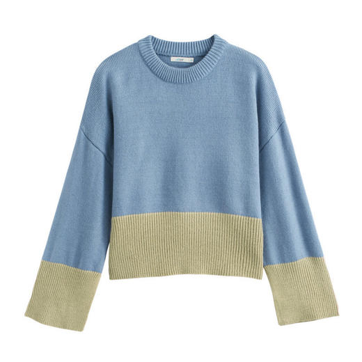 茵曼秋装新款时尚开衩袖口撞色落肩袖毛衣女套头1873132460