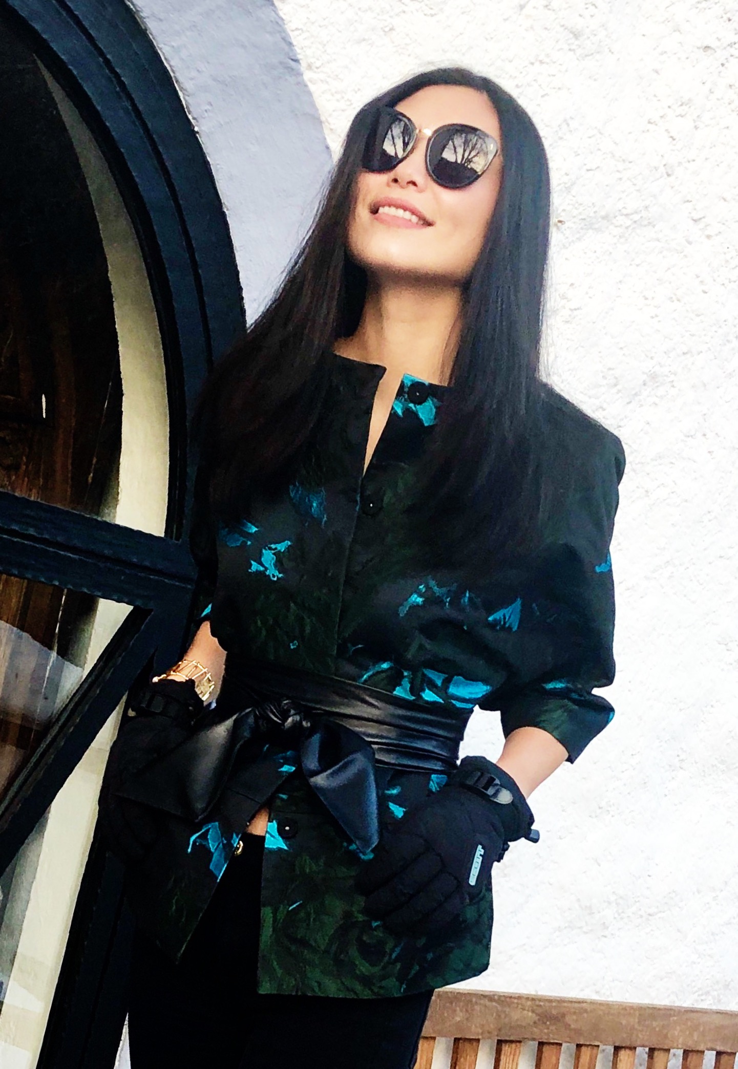 提花宽松落肩中袖上衣 - x.q.zhang