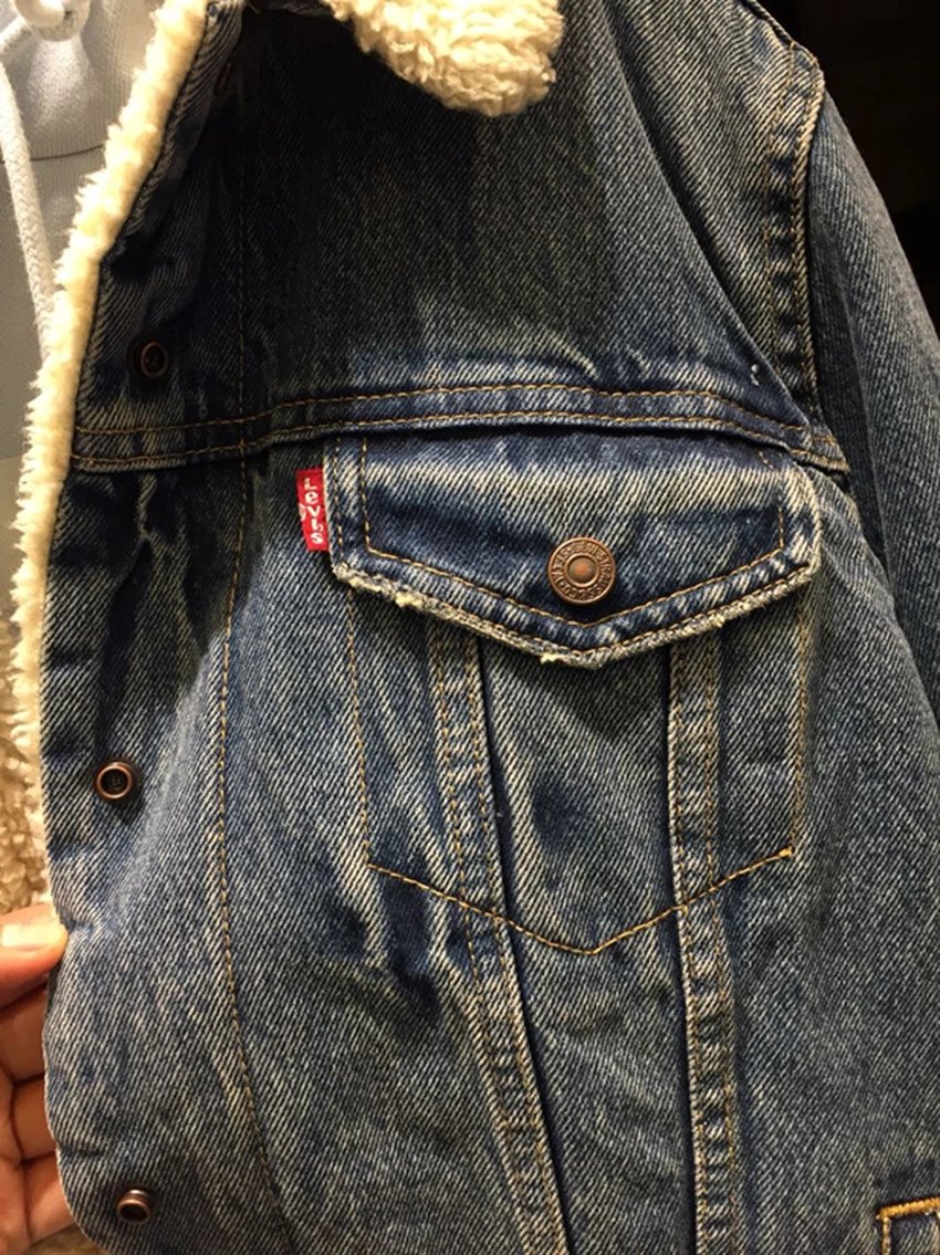 levis李维斯 女士羊羔绒毛领加厚牛仔夹克外套