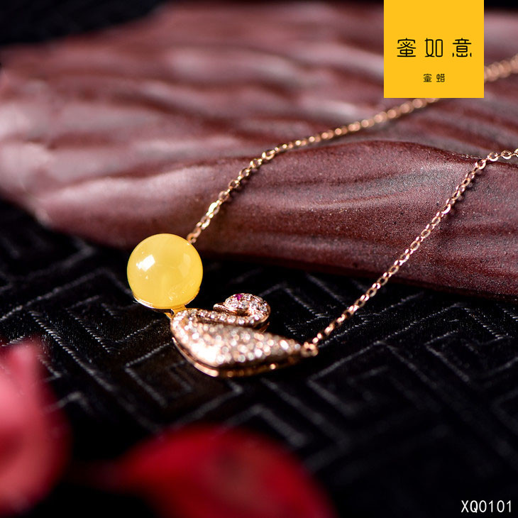 【k金镶嵌蜜蜡项链】克重:2.2g 【编码:xq0101】