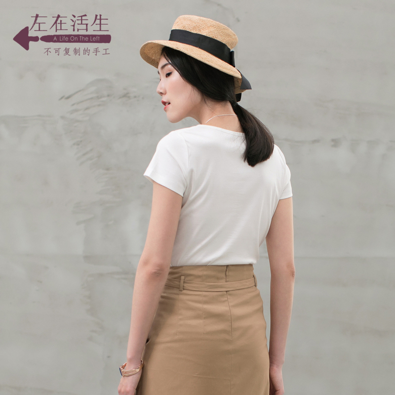 生活在左夏季新款女装百搭短袖纯棉宽松白色圆领t恤短款上衣