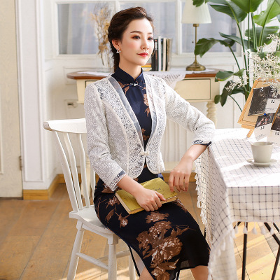 xgt t9012新款中式旗袍优雅搭配七分袖无领短外套