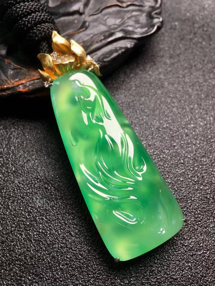 【z3382】翡翠18k金镶冰种悟道吊坠