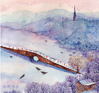 断桥残雪手绘图片