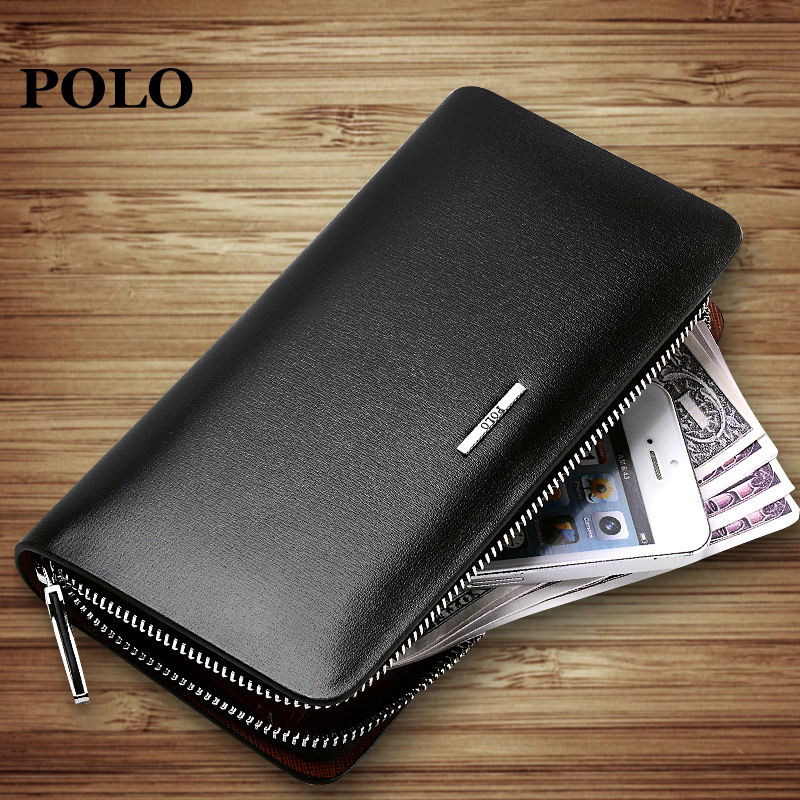 polo男士手包硬皮商务休闲手拿包男长款拉链钱包多卡位牛皮手抓包