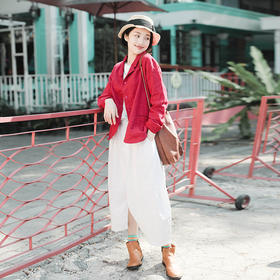 D263朵/休闲裤宽松垮裤白色麻棉女裤 