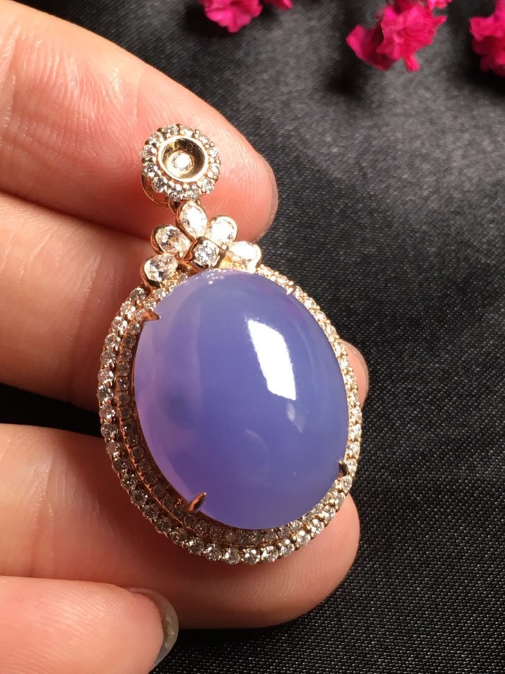 【10034】翡翠冰种紫蛋面吊坠