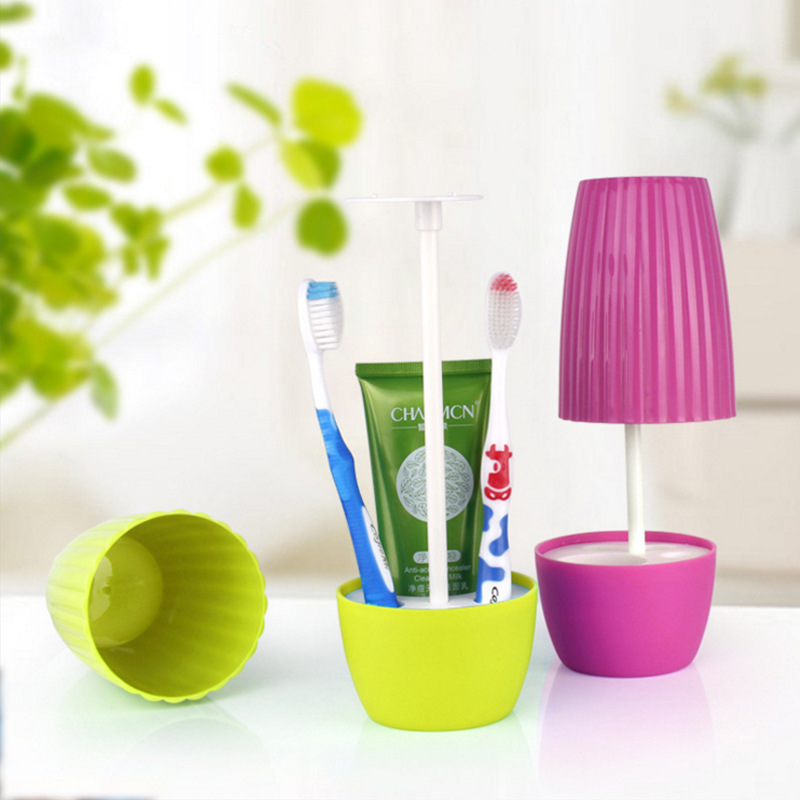 创意艺术盆栽洗漱套装防尘漱口杯收纳座牙刷架座台灯洗漱用具座