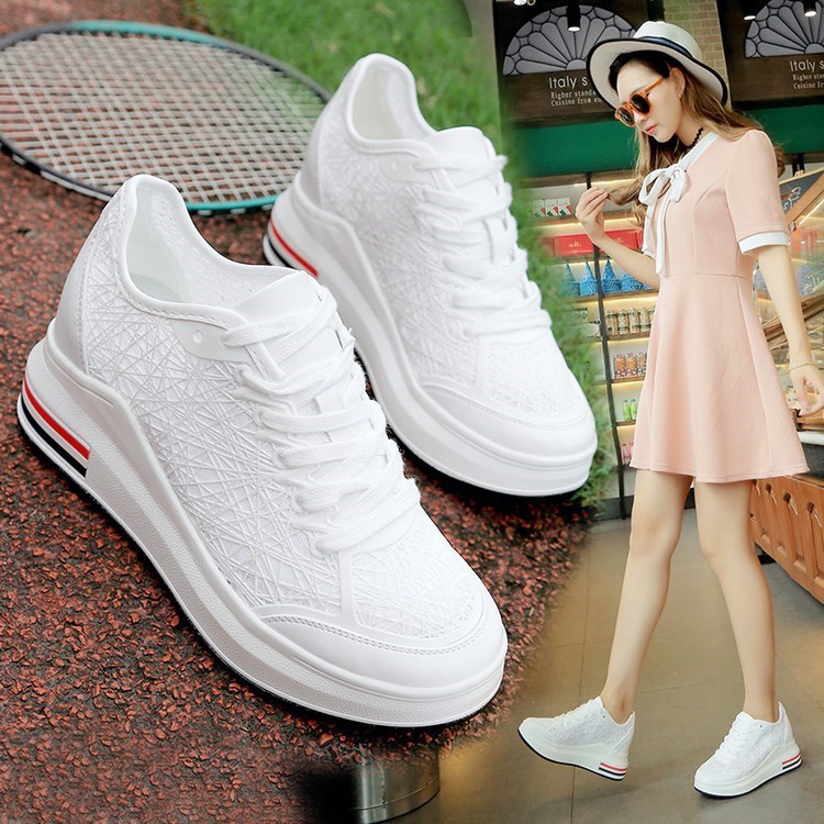 春季新款网纱休闲鞋内增高网鞋百搭小白鞋