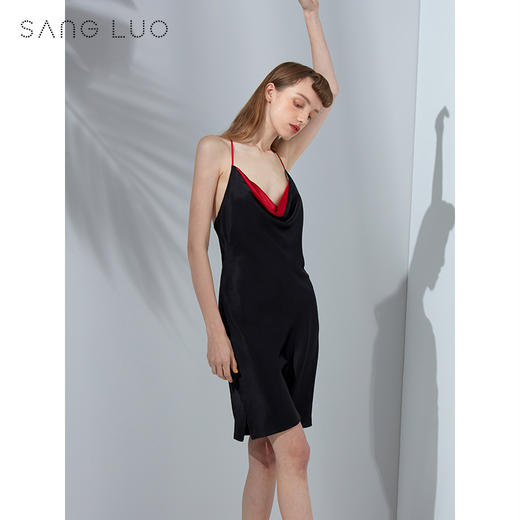 SANGLUO桑罗吊带打底裙撞色露背性感睡裙桑蚕丝睡衣可外穿 商品图2