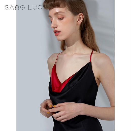 SANGLUO桑罗吊带打底裙撞色露背性感睡裙桑蚕丝睡衣可外穿 商品图3
