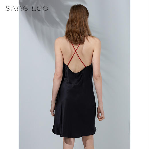SANGLUO桑罗吊带打底裙撞色露背性感睡裙桑蚕丝睡衣可外穿 商品图4