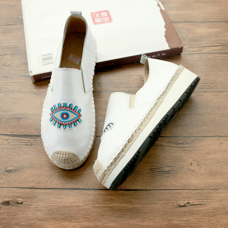 买麻鞋雅路人防脚臭雅路人春夏款亚麻底女鞋刺绣皮面小白鞋pd09