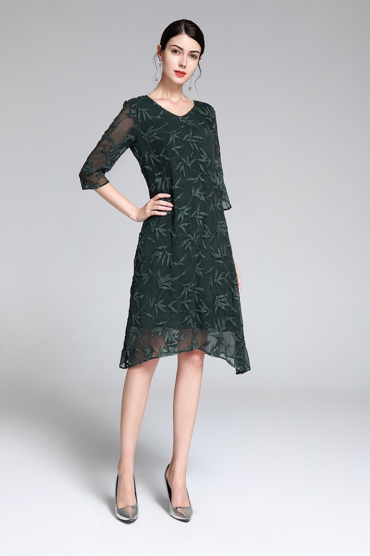 nh js6573真丝提花v领高档大码连衣裙【优】