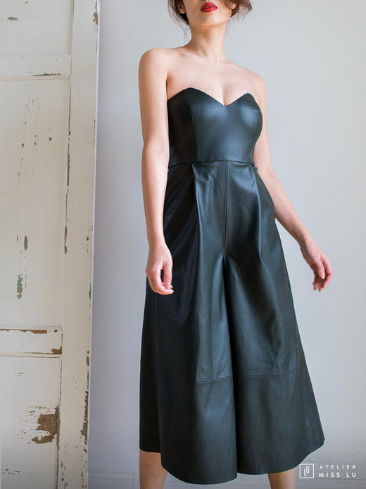 AtelierMissLu / Kelcey-墨绿仿皮抹胸连体阔腿裤 商品图0