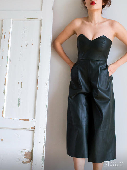 AtelierMissLu / Kelcey-墨绿仿皮抹胸连体阔腿裤 商品图8