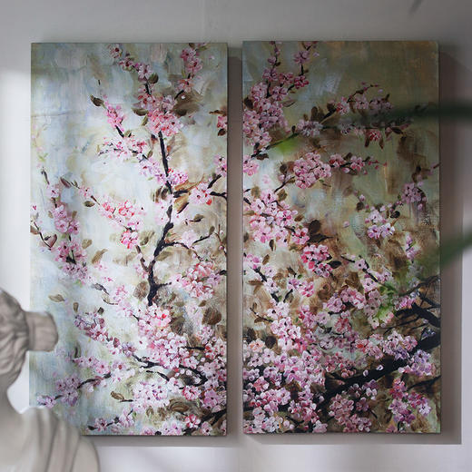奇居良品 df现代客厅卧室书房艺术装饰版画挂画伊利斯樱花版画 2件套