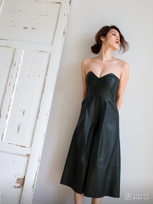 AtelierMissLu / Kelcey-墨绿仿皮抹胸连体阔腿裤 商品图5